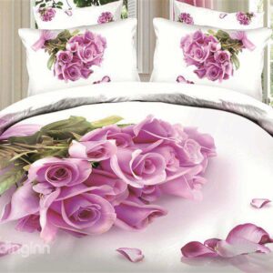 New Arrival Top Class Skincare Bunch of Pink Roses 3D Print 4 Piece Bedding Sets