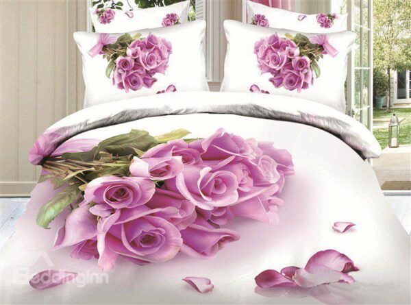 New Arrival Top Class Skincare Bunch of Pink Roses 3D Print 4 Piece Bedding Sets
