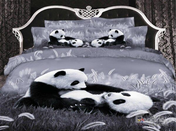 New Arrival Top Class Skincare Lovely Panda 3D Print 4 Piece Bedding Sets