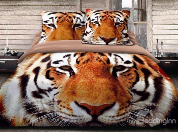 New Arrival Top Class Skincare Vivid Tiger Head 3D Print 4 Piece Bedding Sets