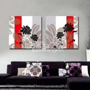 New Arrival Abstract Black Chrysanthemum Flowers Print 2-piece Cross Film Black Wall Art Prints