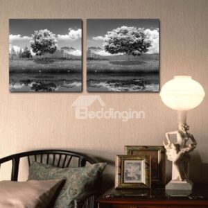 New Arrival Beautiful Lake Scenery Print 2-piece Cross Film Gray Wall Art Prints