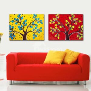 New Arrival Beautiful Trees and Leaves Print 2-piece Cross Film Red and Yellow Wall Art Prints