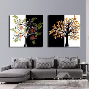 New Arrival Abstract Trees Print 2-piece Cross Film Black and White Wall Art Prints