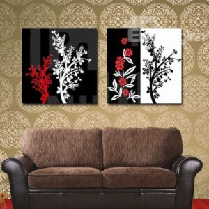 New Arrival Modern Style Elegant Branches Print 2-piece Cross Film Black and White Wall Art Prints