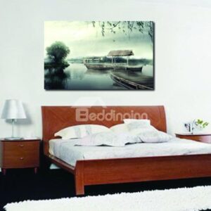 New Arrival Elegant Boat at the Dock Scenery Print Cross Film Wall Art Prints