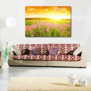 New Arrival Beautiful Pink Flowers in the Field Print Cross Film Wall Art Prints