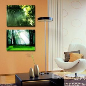 New Arrival Beautiful Sunshine in the Forest Print 2-piece Cross Film Wall Art Prints