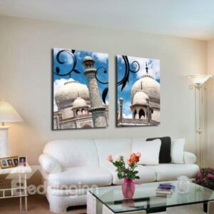 New Arrival Elegant White Castle and Blue Sky Print 2-piece Cross Film Wall Art Prints