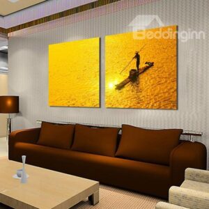 New Arrival Beautiful Fisherman Standing on the Skiff Print 2-piece Cross Film Wall Art Prints