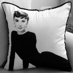 New Arrival Graceful Audrey Hepburn Black and White Print Throw Pillow