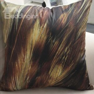 New Arrival Modern Style Brown Feathers Print Throw Pillow