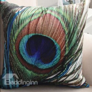 New Arrival Beautiful Blue and Green Peacock Feathers Print Throw Pillow