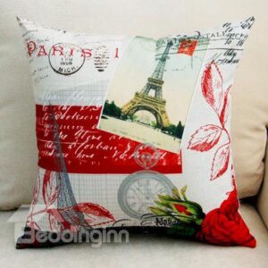 New Arrival Beautiful Paris Eiffel Tower and Letters Print Throw Pillow