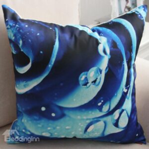 New Arrival Beautiful Blue Flower and Water Drops Print Throw Pillow
