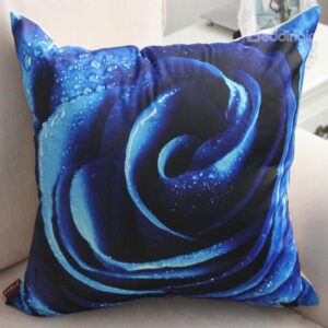 New Arrival Beautiful Blue Rose with Water Drops Print Throw Pillow
