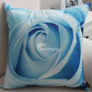 New Arrival Beautiful Light Blue Lifelike Rose Flower Print Throw Pillow