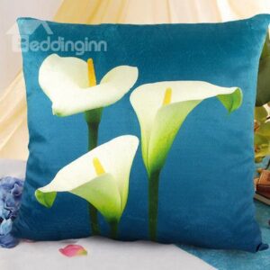 New Arrival Beautiful Three Heads of Calla Flowers Print Throw Pillowcase