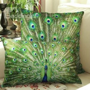 New Arrival One Pair of Beautiful Peacock Spreading Tail Print Throw Pillowcases