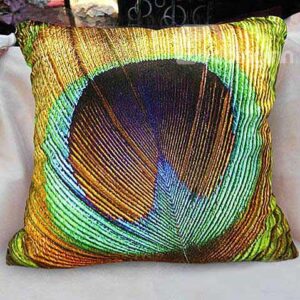 New Arrival Beautiful Peacock Feather Print Yellow Throw Pillowcase