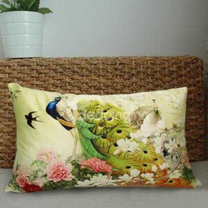 New Arrival Elegant Peacocks and Colorful Flowers Print Throw Pillowcase