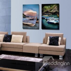 New Arrival Beautiful Boats on the Shore Print 2-piece Cross Film Wall Art Prints