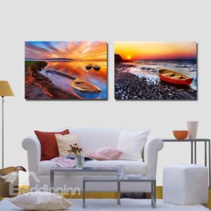 New Arrival Beautiful Beach Scenery in the Sunset Print 2-piece Cross Film Wall Art Prints