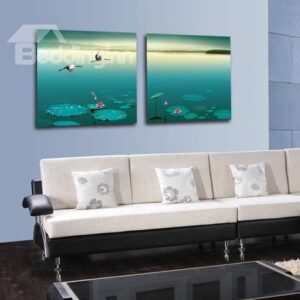 New Arrival Beautiful Sea Gulls Over the Lake Scenery Print 2-piece Cross Film Wall Art Prints