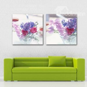 New Arrival Lovely Pink and Purple Flowers Print 2-piece Cross Film Wall Art Prints