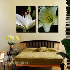 New Arrival Elegant White Lily Flowers Print 2-piece Cross Film Wall Art Prints