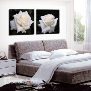 New Arrival Elegant White Rose with Water Drops Print 2-piece Cross Film Wall Art Prints