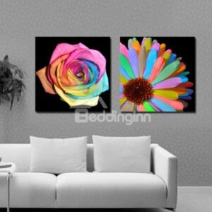 New Arrival Modern Style Colorful Flowers Print 2-piece Cross Film Wall Art Prints