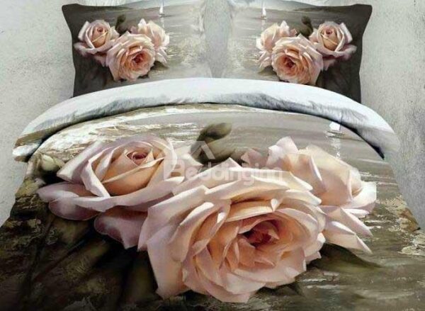 New Arrival Oil-painting Style Beautiful Roses Print 4 Piece Bedding Sets