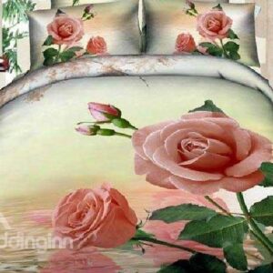 New Arrival Elegant Pink Roses Print 4 Piece Bedding Sets