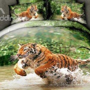 New Arrival Beautiful Tiger Jumping in Water Print 4 Piece Bedding Sets