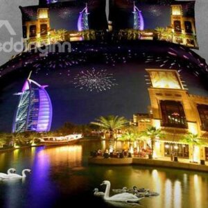 New Arrival Beautiful Burj Al Arab Hotel Across the River Night Scene 4 Piece Bedding Sets