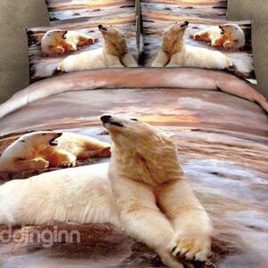 New Arrival Lifelike Polar Bears Print 4 Piece Bedding Sets