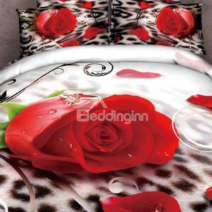 New Arrival Beautiful Rose and Diamond Ring Print 4 Piece Bedding Sets
