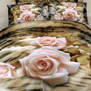 New Arrival Elegant Light Pink Rose Print 4 Piece Bedding Sets