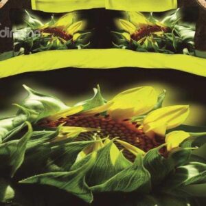 New Arrival Beautiful Sunflower and Green Leaves Print 4 Piece Bedding Sets