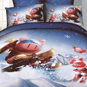 New Arrival Lovely Skiing Cartoon Pigs Print 4 Piece Bedding Sets