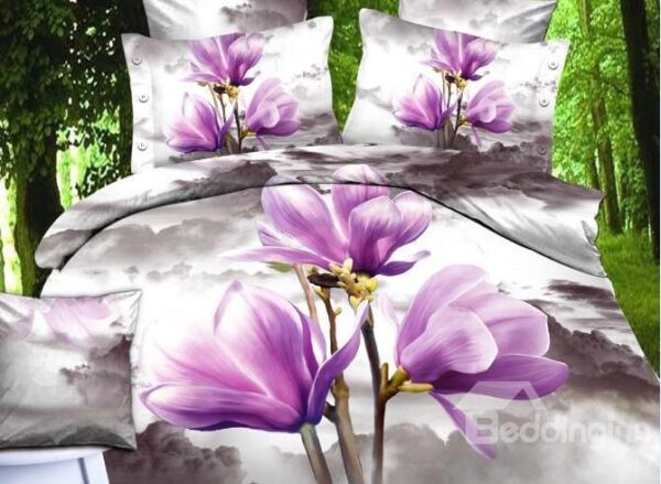 New Arrival Gorgeous Light Purple Flowers Print 4 Piece Bedding Sets