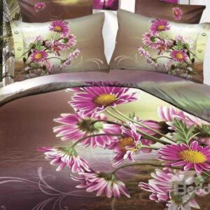 New Arrival Beautiful Purple Daisy Flowers Print 4 Piece Bedding Sets