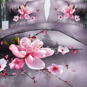 New Arrival Beautiful Pink Plum Blossoms Print 4 Piece Bedding Sets