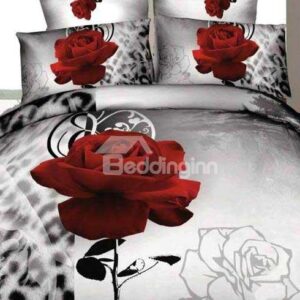 New Arrival Oil-painting Style Beautiful Red Rose and Print 4 Piece Bedding Sets