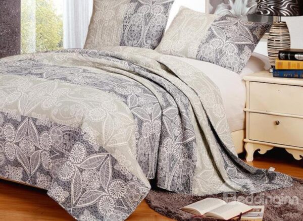 New Arrival Elegant Gray Floral Patterns 3-piece Bed in a Bag Sets