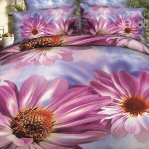 New Arrival Beautiful Pink Daisy Flowers Print 4 Piece Bedding Sets