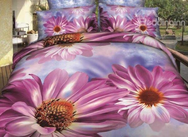 New Arrival Beautiful Pink Daisy Flowers Print 4 Piece Bedding Sets