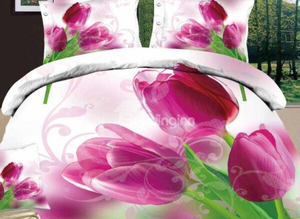 New Arrival Beautiful Purple Tulips Print 4 Piece Bedding Sets