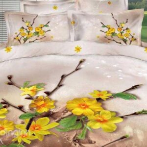 New Arrival Adorable Yellow Flowers Print 4 Piece Green Bedding Sets